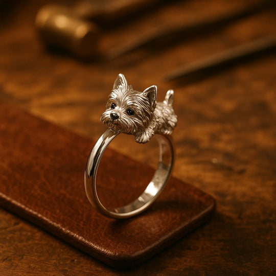 Verstellbarer Ring mit Hund in Silber
