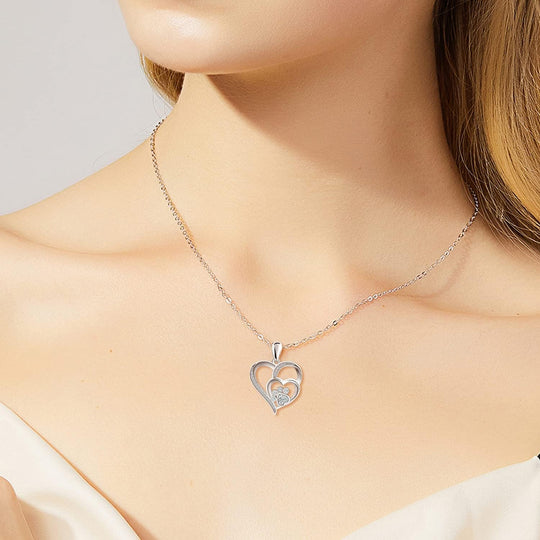 Halskette aus Sterlingsilber mit Pfotenabdruck, Herz und Zirkonia