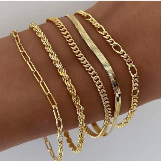 5-teiliges Armband-Set aus Gold