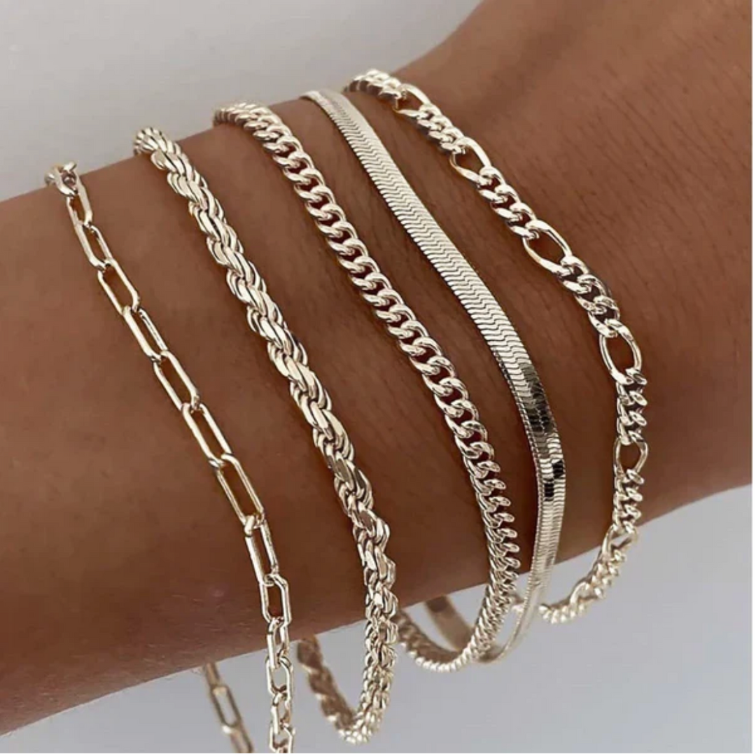 5-teiliges Armband-Set aus Gold