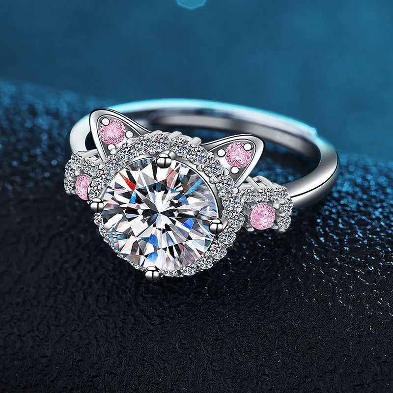 Verstellbarer Ring mit Katzenohren und Zirkonia
