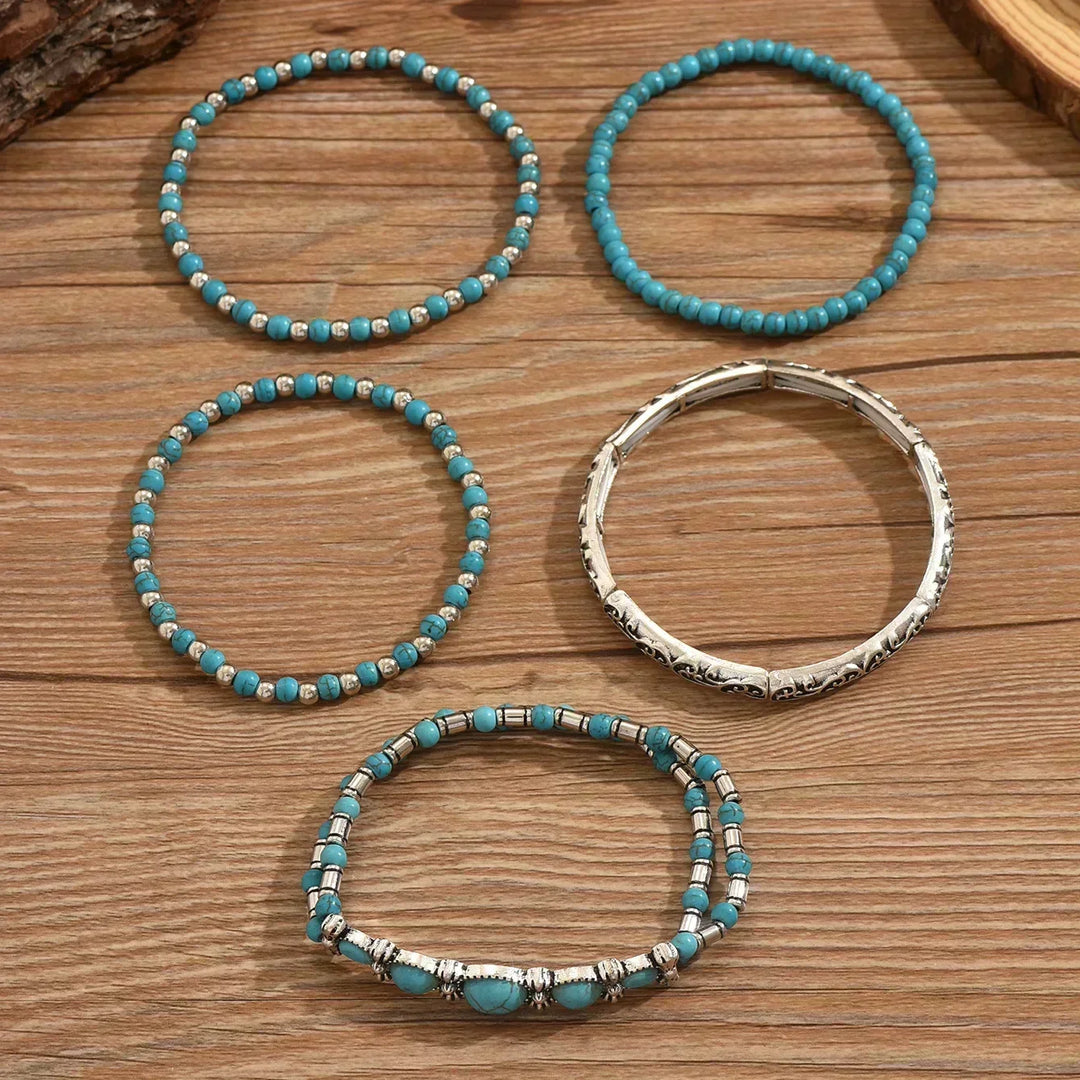 Boho-Armband-Set mit türkisfarbenen Perlen