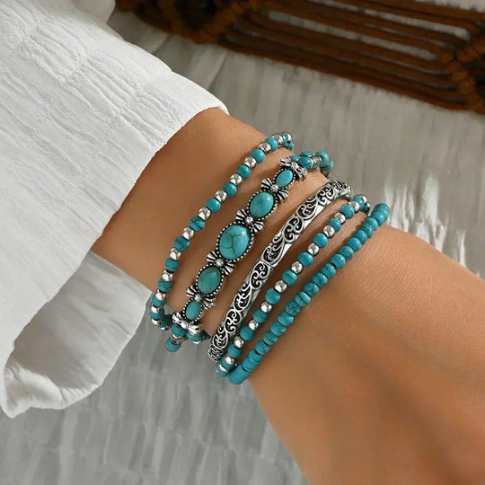 Boho-Armband-Set mit türkisfarbenen Perlen