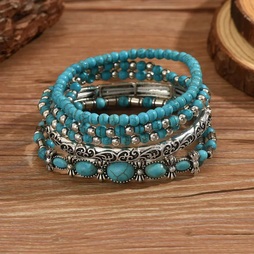 Boho-Armband-Set mit türkisfarbenen Perlen