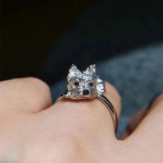 Verstellbarer Ring mit Hund in Silber