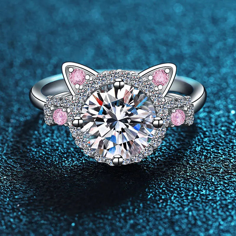 Verstellbarer Ring mit Katzenohren und Zirkonia