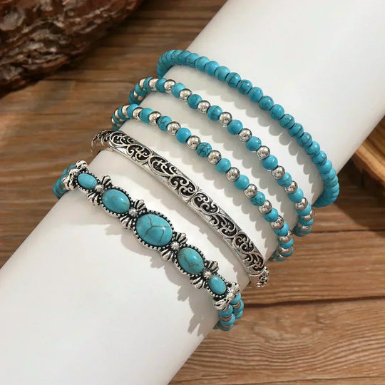 Boho-Armband-Set mit türkisfarbenen Perlen