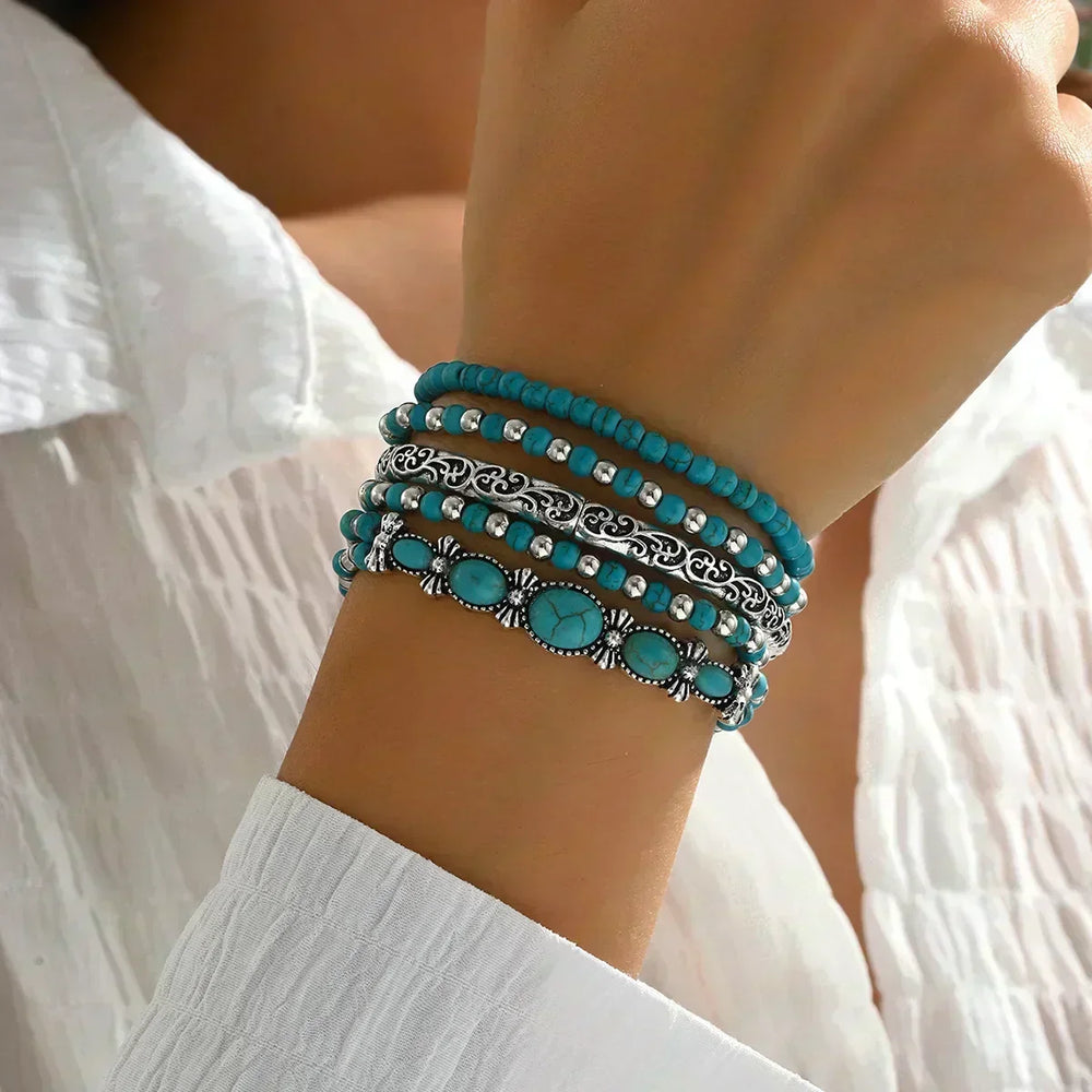Boho-Armband-Set mit türkisfarbenen Perlen