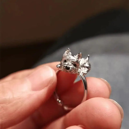 Verstellbarer Ring mit Hund in Silber