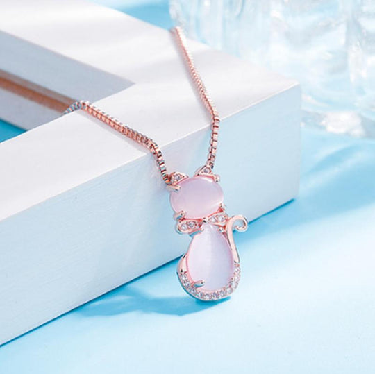 Rosa Katzenanhänger mit Zirkonia