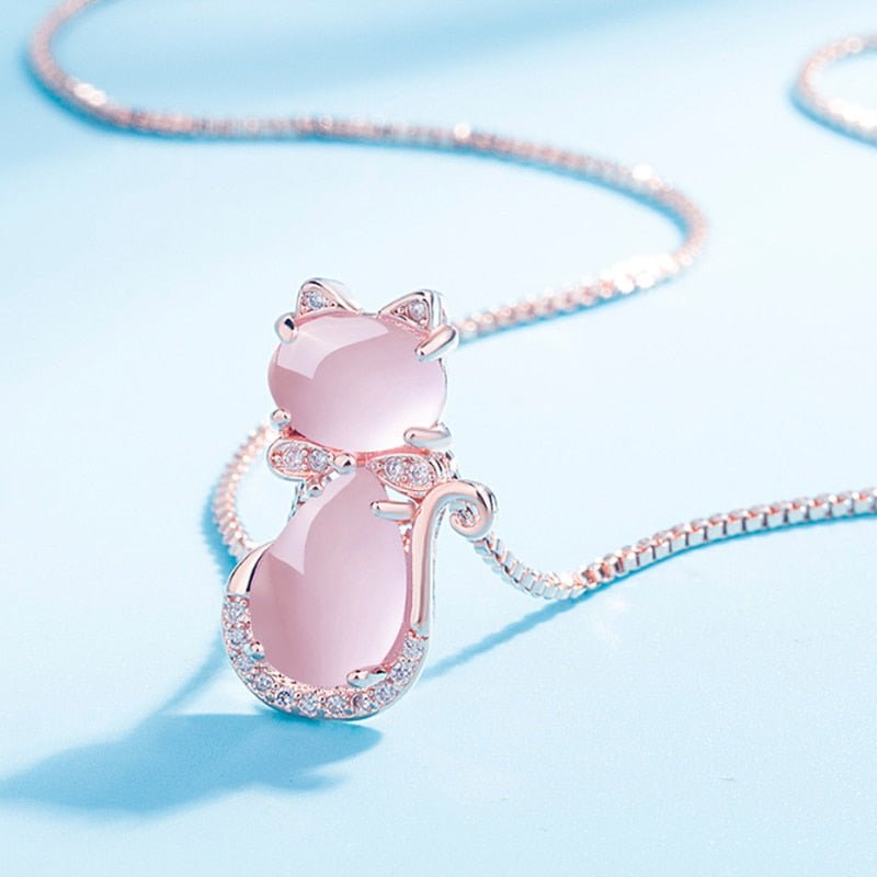 Rosa Katzenanhänger mit Zirkonia