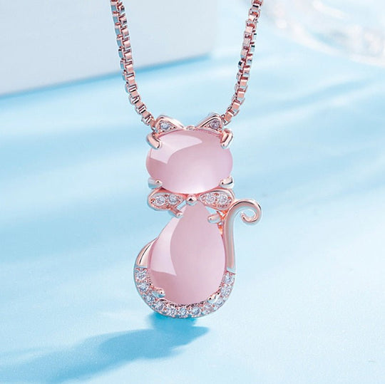 Rosa Katzenanhänger mit Zirkonia